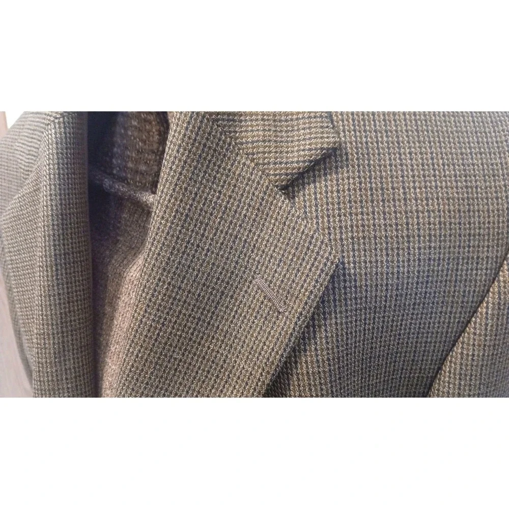 Oscar de la Renta Mens 44L Wool Blazer Sport Coat Brown Green Houndstooth T090